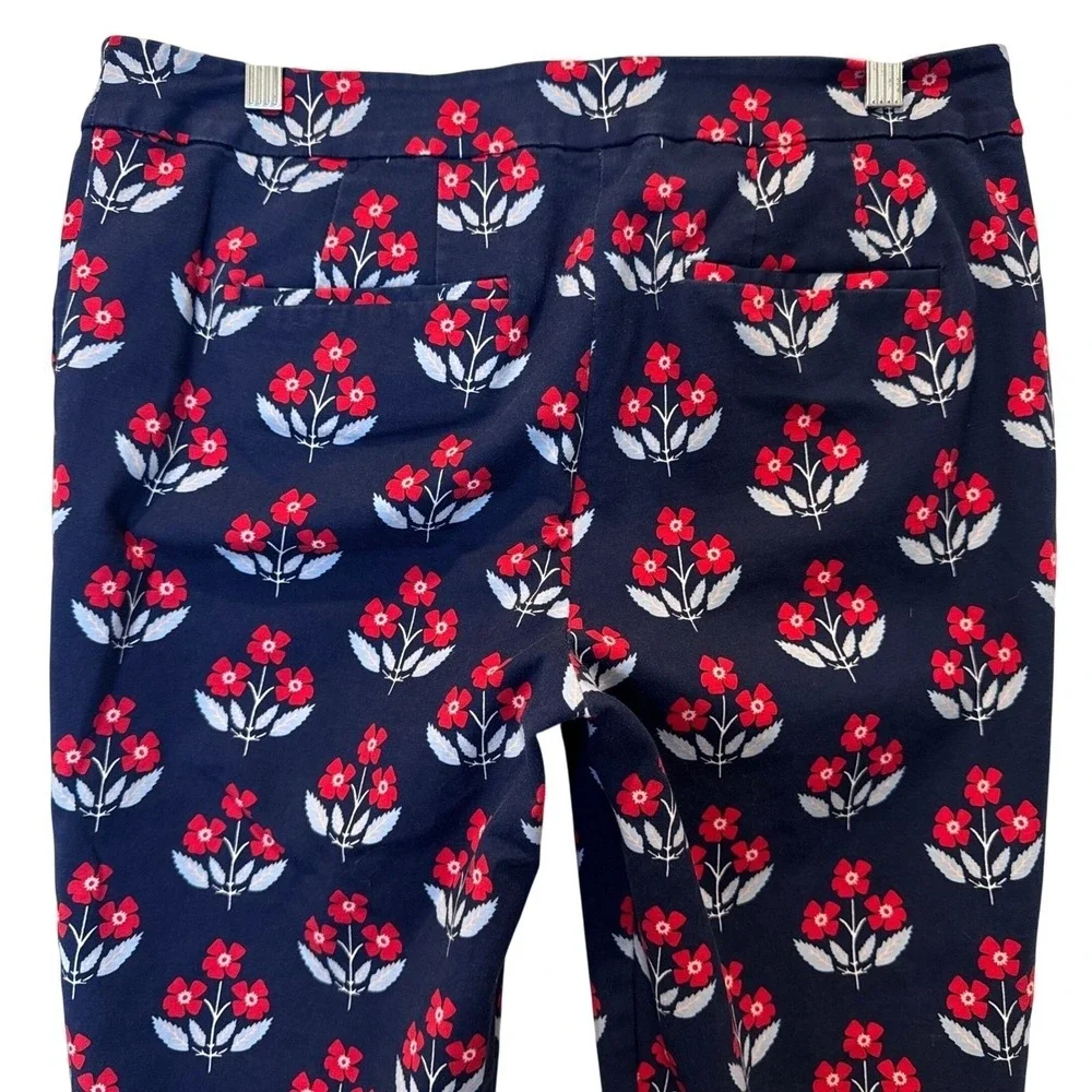 Boden Navy Floral Cropped Pants Trousers Womens 10P Preppy Summer Beach Coastal